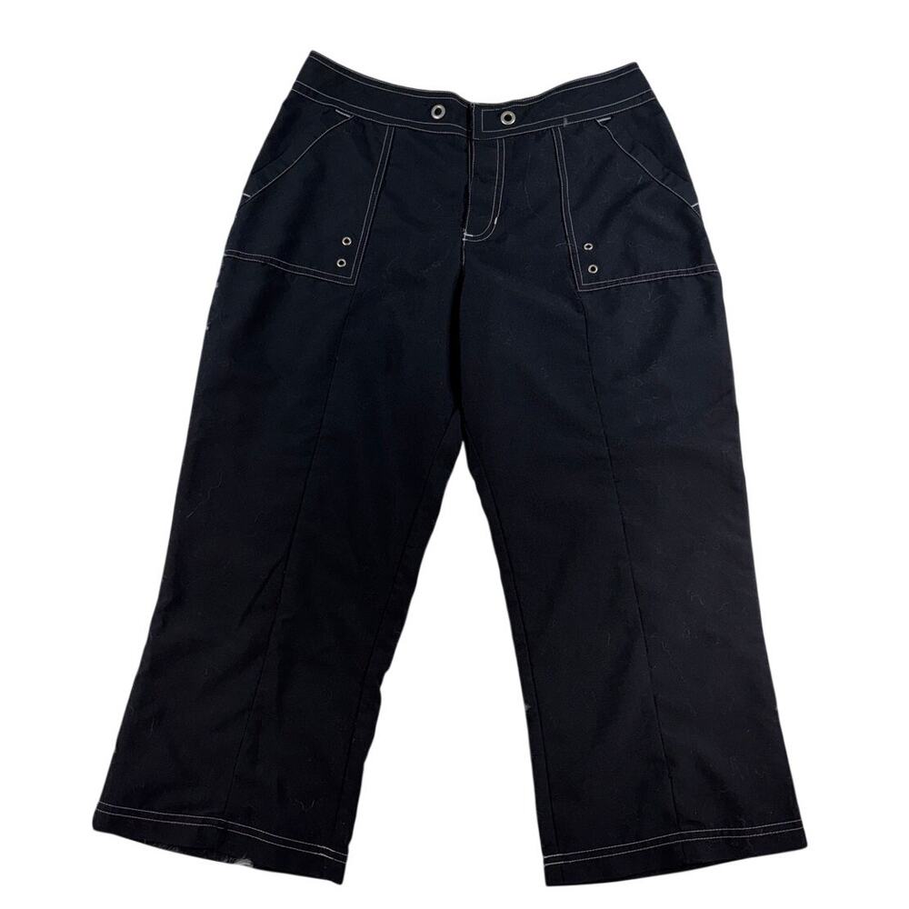 St John Bay Womens Small Black Capri Cargo Pants Active Athletic Cropped Pockets